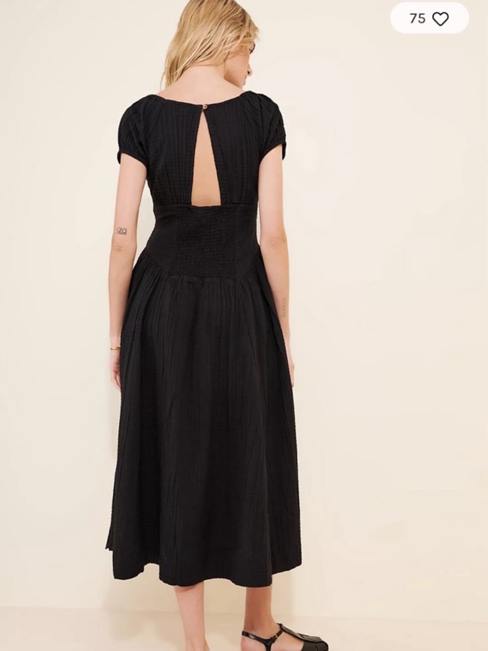 Free People Ciara Pucker Midi Dress Black Cotton Dress with pockets M - Picture 1 of 10